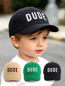 1件幼兒DUDE字母印花棒球帽，可調節純色遮陽帽，輕量柔軟兒童遮陽帽，適合6個月至6歲男孩，四季戶外玩耍帽 - 老兄 - 查看 1