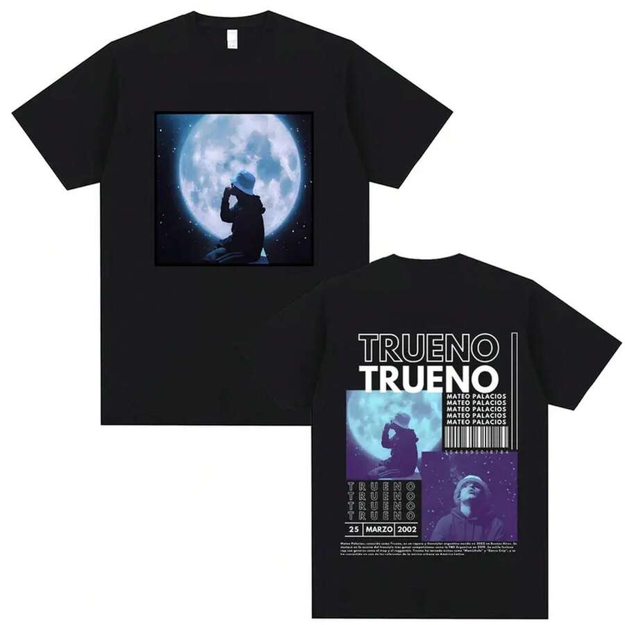 Rapper Trueno Mateo Palacios Double-Sided Graphic T-Shirt For Men And Women Hip-Hop Vintage Oversized Streetwear Soft Cotton T-Shirt - White - View 1