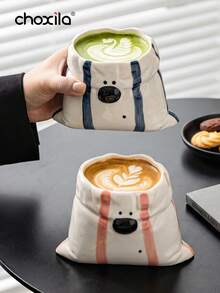 choxila 1 370ml Creative Cloth Patterned Handheld Cup, Cute Little Dog Ceramic Coffee Cup With Pleated Bag Design, Innovative Latte Cup, Suitable For Home, Office, Afternoon Tea And Daily Use - Puppy-shaped Cup - View 3