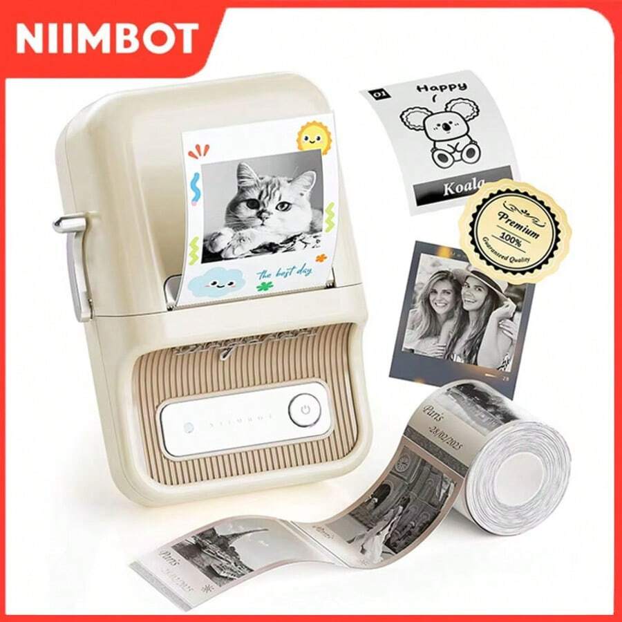 Niimbot B21 Mini Portable Thermal Label Printer Self-Adhesive Sticker Printer Niimbot B1 Label Printer Inkless For Home Office And Business Multiple Sets Available (White Square/White Round/Colored Round Set With Machine) - Multicolor - View 1