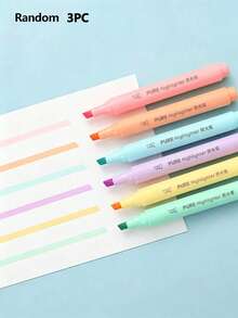 3pcs Macaron Pastel Fluorescent Markers, Large Capacity Oblique Tip Highlighter, Large Capacity Fine Tip Highlighter, Suitable For Coloring, Underlining, Highlighting, Journaling, Essential School Supplies - Multicolor - View 13