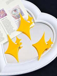 5/Pcs Bright Yellow Double Star Asymmetrical Alligator Hair Clips, Durable And Non-Damaging, Sweet And Cute Hair Accessories - Suitable For Girls And Teenagers, Daily Wear, Vacation, School, - Multicolor - View 3