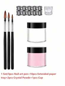 6/14/12/5pcs 10g Nail Powder Set, Powder & Liquid Set, Includes Glitter 3D Nail Brush Crystal Liquid Set, Black White Transparent Powder Set, Suitable For Beginners Home Use, With Nail Brush - Multicolor - View 6