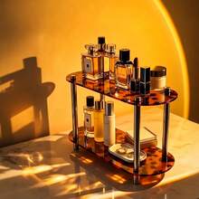 Vintage Tortoise Shell 2-Tier Perfume Organizer, Luxury Acrylic Makeup Vanity Shelf, Bathroom & Bedroom Aesthetic Cosmetic Storage Rack - Leopard Print - View 1