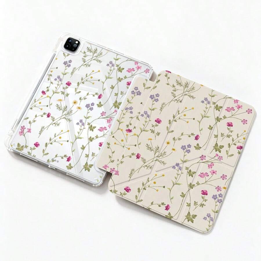 Casing Kompatibel dengan iPad (A16) Generasi ke-11 11 Inci 2025, Casing Generasi ke-10 10,9 Inci 2022, Stand Tipis, Casing Belakang Transparan PC Keras, Smart Cover, Mendukung Touch ID, Auto Wake/Sleep, Motif Bunga - Lukisan Bunga - 2306 - View 1