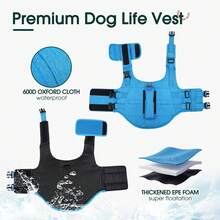 Dog Life Jacket, High Buoyancy Dog Swimming And Boating Life Vest, Adjustable Size (Small, Medium, Large), Equipped With Rescue Handle And Storage Pocket, Reflective Safety Pet Life Jacket, Suitable For Swimming Pool - Blue - View 5
