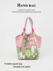 1pc Cartoon Floral Large Capacity Lightweight Tote Bag, Suitable For Commuting, School, Travel, Portable Matching With Clothes, All Seasons - Multicolor - View 10