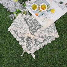 1件法式花卉刺繡蕾絲三角巾，多用途蕾絲飾邊頭巾，適合夏季外出 - 白色 - 查看 9