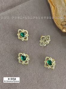 10Pcs Lucky Clover Nail Charms Set, Silver Gold Plated Hollow Four Leaf With Inlaid Rhinestones, Vintage Elegant Retro Nail Ornaments & Gems For DIY Manicure Nail Supplies Nails Nail Gems - Multicolor - View 15