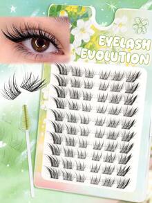 EYELASH EVOLUTION 60pcs C Curl New DIY False Eyelashes, Fluffy Soft 3D Faux Mink Natural Cartoon Cat Eye Single Cluster Lightweight False Eyelashes, Suitable For Makeup, Can DIY Lash Extensions At Home - View 2