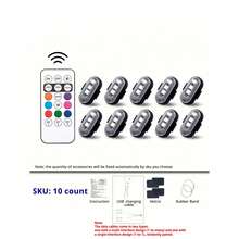 RGB LED闪光灯，无线遥控，8种可自定义颜色，可充电脚窝灯，内外装饰配件，SUV、卡车、摩托车、自行车、飞机必备防撞紧急频闪警示灯 - 彩色 - 查看 10