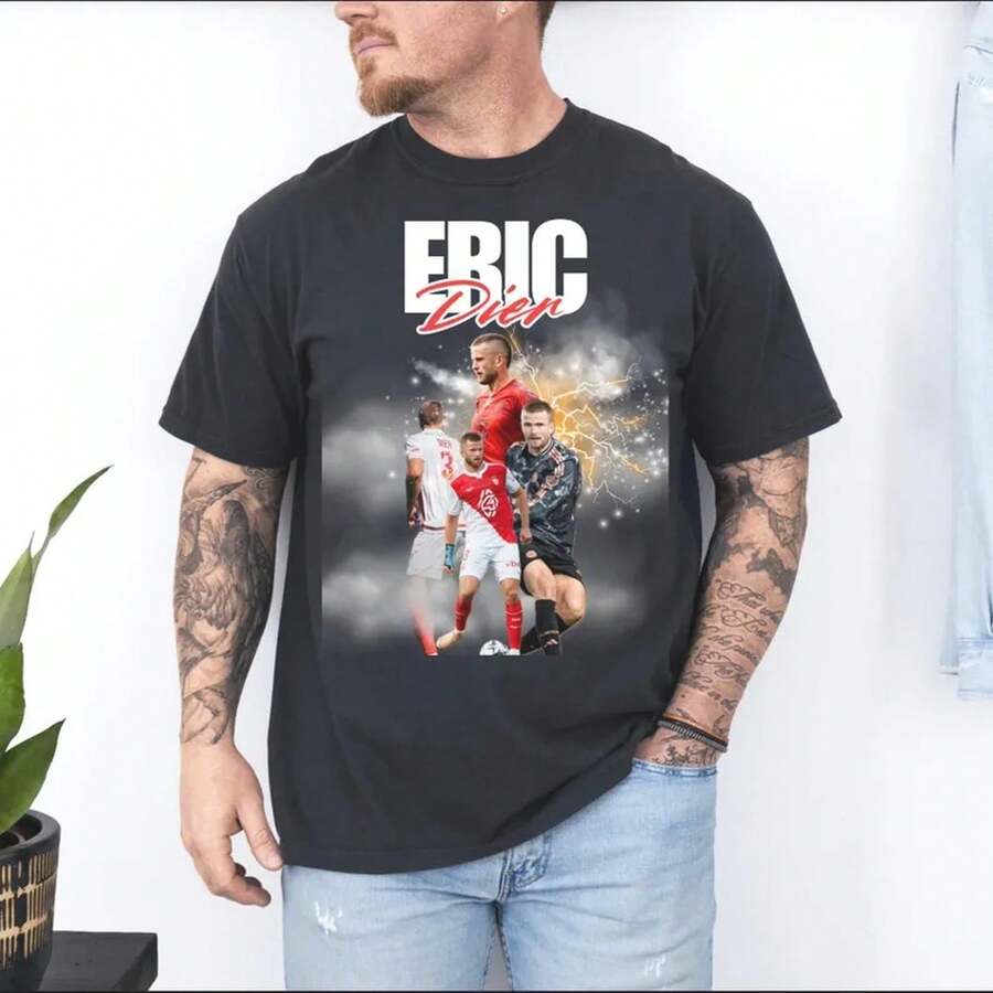 Eric Dier Football Graphic T-Shirt | Soccer Player Illustration - 黑色 - 查看 1
