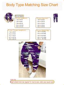 Pantalones largos casuales de mujer de talla grande con estampado de camuflaje y cordón en la cintura, para primavera y vacaciones - Morado - Ver 5