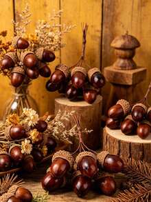 1 Set Artificial Acorn Set (With Cap) - DIY Mini Acorn Decorations; Realistic Acorns Suitable For Christmas Tree, Fireplace Mantel, Tabletop Centerpiece, Wreath, Garland, Vase Filler And Home Decor - Multicolor - View 2