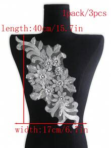 15pcs/Pack Assorted Color Mesh Lace Embroidered Crystal Beaded Handmade Applique, DIY Clothing Accessory, Bridal Dress Decor, Length: 40cm, Width: 17cm - A - View 38