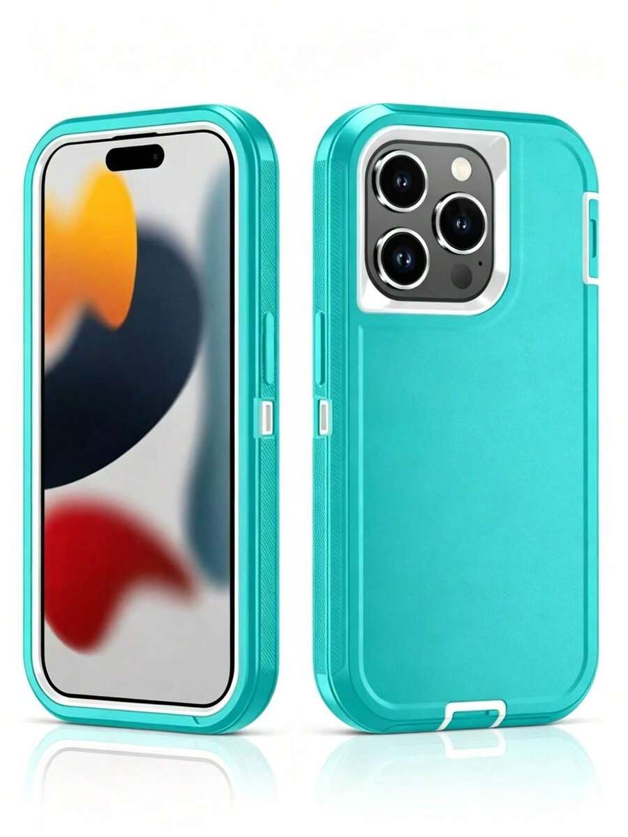 1 Peça Nova Capa de Telefone Estilo Coreano Ins Azul Lago Neutro à Prova de 3 com Clipe Traseiro Compatível com iPhone 17 Pro Max, Minimalista Premium 16, Fashion 15 Pro, Único Não Duplicado 14 Plus, Business 13, Personalizado 12 Pro Max, Cartoon 11, Capa Protetora Anti-Queda - azul claro e branco - Visão 1
