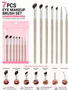 7pcs/1pc Eye Makeup Brush Set With Pink Storage Bag, Includes Soft Synthetic Fiber Eyeshadow Brushes, Eyeliner Brushes, Eyebrow Brushes, Portable Precision Makeup Brush Set, Suitable For Blending, Shading, Crease, Detailed Eyeliner, Eyebrow Definition, Nose Contouring And Daily Makeup - Multicolor - View 4
