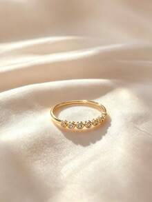 1 Peça Anel Minimalista S925 com Zircônia Cúbica Sintética Incrustada, Joia de Qualidade Elegante para Uso Diário de Mulheres - Ouro amarelo - Visão 3
