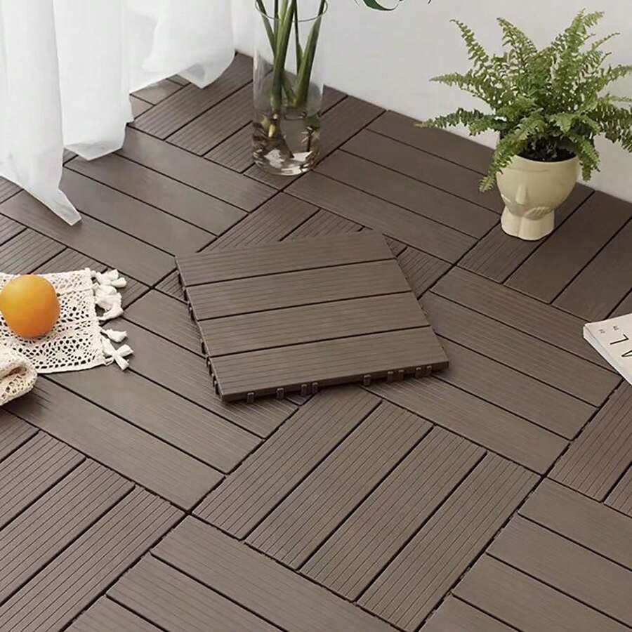 DIY Interlocking Deck Tiles Outdoor Patio Flooring Plastic Balcony Floor - Wood Grain Coffee Base - View 1
