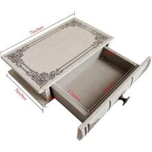 Vintage Book Storage Box With Drawer, Natural Linen-Textured Cover With Classic Frame Pattern, Hidden Organizer Jewelry, Keepsakes Or Desktop Usex 5" X 1.6" - 1PC - View 2