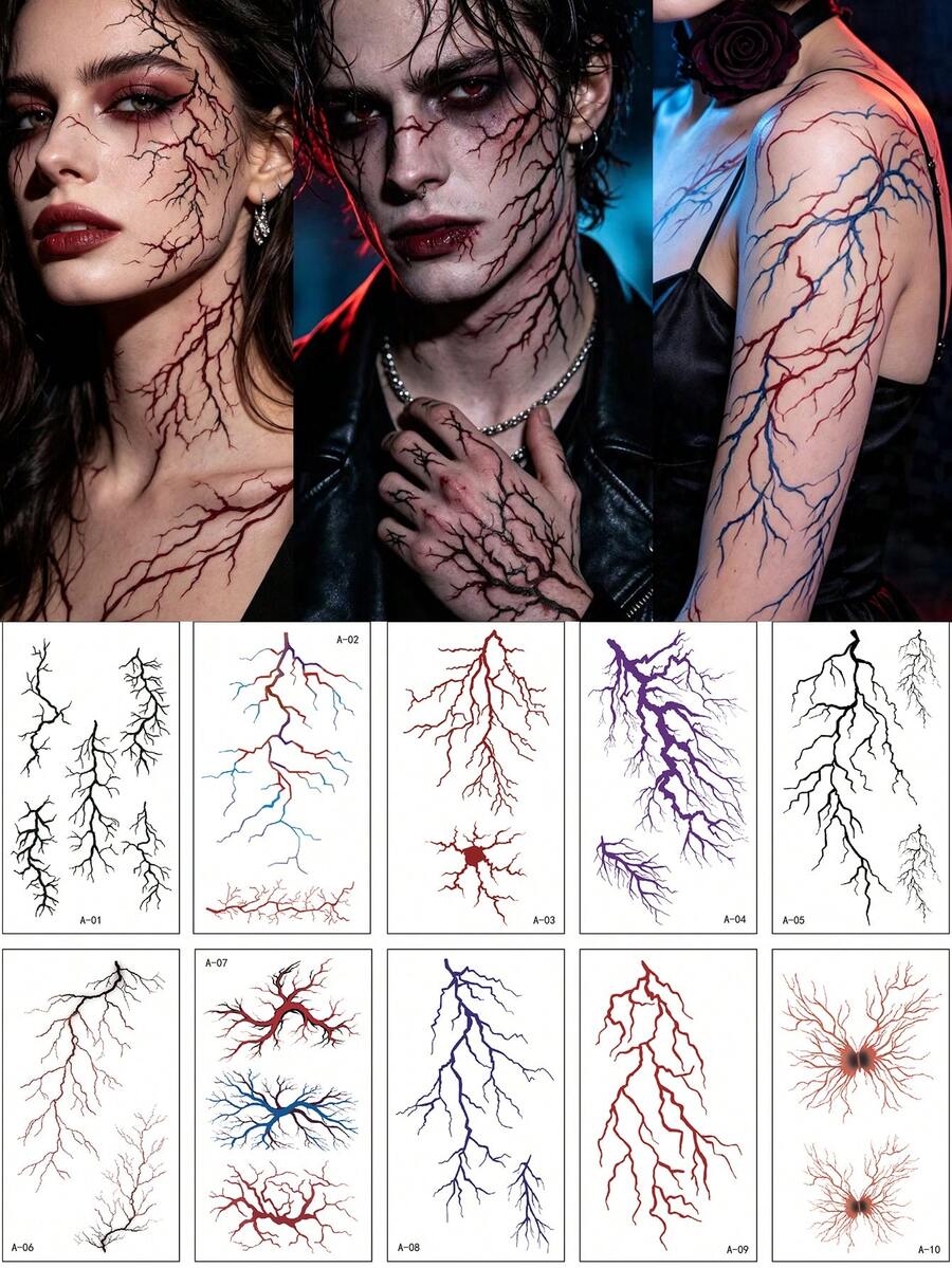 10pcs Halloween Vein Tattoo Stickers, Realistic Colorful Red Blood ...
