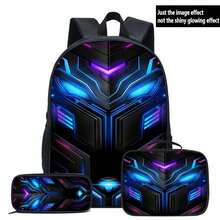 3-Piece 16.5 Inch Student Backpack Set, Includes Tote Bag And Pencil Case, Suitable For Back To School Season - Machine Neon II - View 2