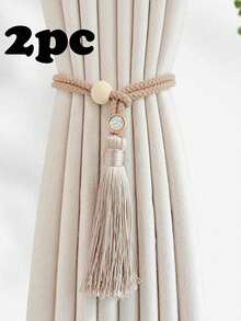 2pcs Tassel Rope Curtain Tiebacks, Bohemian Style, Simple & Elegant Design, Home & Office Wall Decor - Diamond Fringe Style - View 13