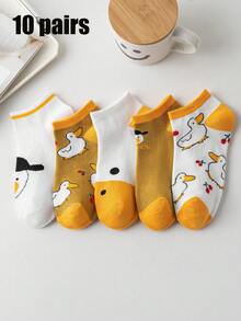 5/10/20/30 Pairs Summer Cute Little Yellow Duck Cartoon Short Socks, Breathable Animal Pattern Boat Socks, Girls Daily Versatile, Fun And Happy Socks - Multicolor - View 13