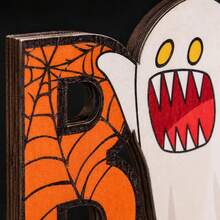 Halloween Tischdekoration: Cartoon Geist und Kürbis 3D Holzdisplay-Geisterfestival Heim-Esszimmertisch Ornament Cartoon Hexenhut, Geist und Kürbis Holz Tischdekoration-Halloween Dekoration mit "BOO" Buchstaben Holzschild - Halloween-Dekoration BOO Holzschild Tischaufsteller - Übersicht 5