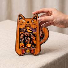 1/5Pcs Double Layer Solid Wood Owl Photo Frame, Gothic Pumpkin Lantern Print Freestanding Tabletop Holder, Spooky Autumn Desktop Ornament, Halloween Home Bedroom Decor, Indoor Party Creative Holiday Display Gift - Vintage Photo Frame - View 4