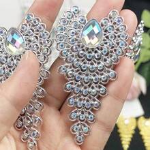 2 Yards 7cm Wide Exquisite Gold Silver Rhinestone Chain Lace For Bridal Hairpiece Costume DIY Material Jewelry Decoration - Gold - View 1