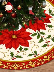 1pc Christmas Reindeer Snowman Gnome Poinsettia Gift Box Print Pattern Christmas Tree Skirt, Christmas Tree Bottom Decoration Mat For Christmas Party Decor. Round Base, Diameter 60/90CM Optional; Suitable For Winter Party And Home Holiday Decoration, Ideal Christmas Tree Decoration. - Multicolor - View 7