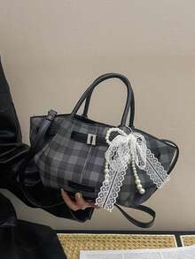 Dedoo 歐美小眾設計麂皮水桶包，附扣環，女款街頭手提包，適合秋冬購物、通勤、派對，送禮佳品 - 黑色 - 查看 4