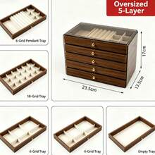 5 Drawer/Extra Large 5-Layer Wood Grain Jewelry Storage Box, Transparent Acrylic Top Cover Jewelry Organizer, Suitable For Earrings, Rings, Necklaces - Coffee Brown - View 13
