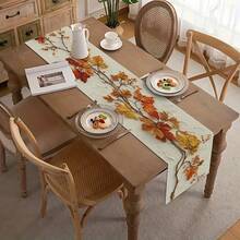 1pc Autumn Table Runner, Beige Background With Realistic Brown, Orange, Yellow, Red, Green Autumn Leaf Pattern, Elegant Dining Table Decor, Suitable For Thanksgiving, Christmas, Harvest Party, Durable Polyester Tablecloth, Kitchen & Living Room Use, 13x35.4/47.2/63/72/78.7 Inches - Coral Orange - View 5