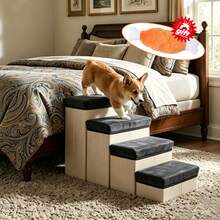 3/4 Steps Pet Stairs For Tall Bed And High Sofa, Sturdy Dog Steps With Extra Large Storage For Pet Supplies Clothes, Foldable Dog Stairs For Small Dogs, Cat Ramp With Non-Slip Bottom, Supports Up To 100 Lbs - Grey - View 9