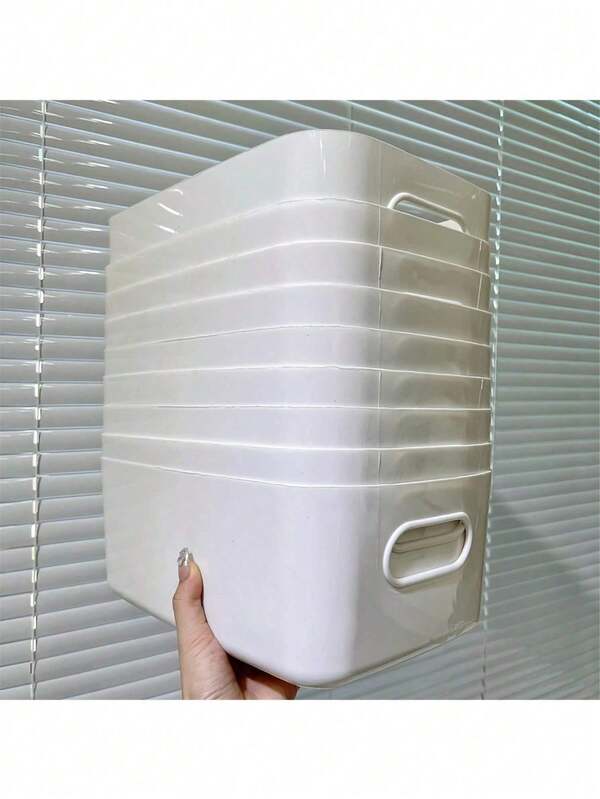 10pcs White Storage Box, White Stackable Storage Basket Organizer Box, Can Hold Desktop Snacks, Stackable White Plastic Bin With Handle, For Organizing Desktop Sundries, Suitable For Baby, Nursery, Shelf, Playroom, Bedroom, Office, Closet, Home