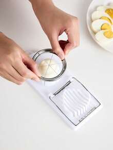 Haus Hana 1pc Small And Large Size 2-In-1 Egg Slicer For Peeling And Cutting Eggs, And Cheese - White - View 1