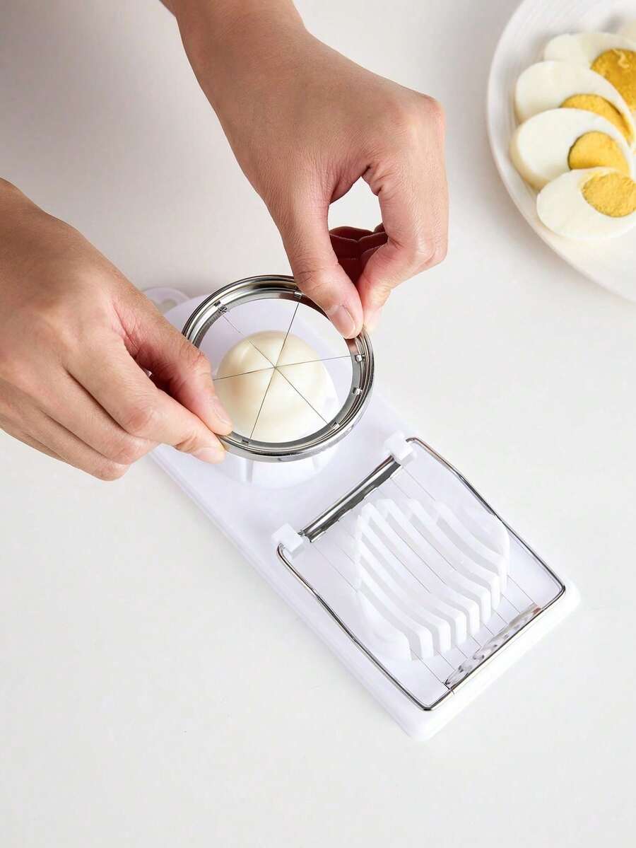 Haus Hana 1pc Small And Large Size 2-In-1 Egg Slicer For Peeling And Cutting Eggs, And Cheese - White - View 1