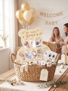 12 Monthly Picture Frame,One Year Birthday Wooden Photo Board, My First Year Milestone Photo Board Baby First Year Wood Sign (Bear) - Bear-shaped - View 10