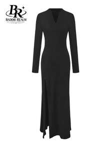 Robe longue moulante fendue pour femme BADDIE REALM, sexy pour soirée en amoureux - Noir - Voir 7
