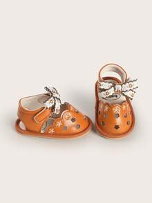 Spring And Summer Bow Decor Sandals, Girl's Infant Shoes, Newborn Shoes, Breathable, 3-6-9-Month-Old - Coffee Brown - View 5