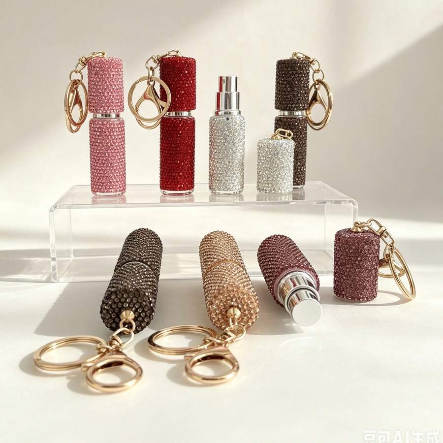 1pc Shiny Valentine's Day Wedding Birthday Gift Perfume Atomizer Keychain, Refillable Mini Portable Spray Bottle Dispenser, With Lobster Clasp, Fashionable Bag Charm Car Keychain, 8 Colors Available
