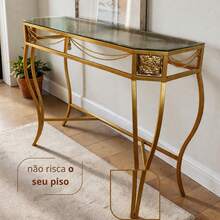 Aparador Sextavado Luxo em Ferro Dourado com Vidro Mesa para Sala Decoração Moderna Café Presente - Dourado - Visão 3