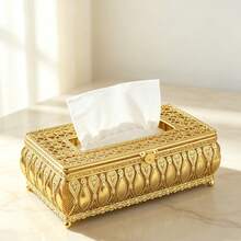 Vintage Gold Hollow Filigree Metal Tissue Box Cover, Rectangular Hollow Lace Napkin Holder With Ball Feet, Luxury Decorative Tissue Box For Bedroom, Coffee Table, Bathroom, Home Desktop Decoration - Gold - View 3