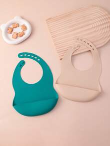 2PCS Baby Silicone Bib Set Soft Baby Feeding Bib Reusable Adjustable Food Catcher For Infant Daily Meal Use Baby Tableware Accessories - Multicolor - View 24