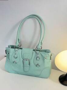 日韓小眾設計 Ins 風格復古機車腋下包 時尚百搭大容量 通勤外出日常購物復古單肩包 - 薄荷綠 - 查看 6