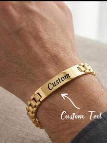 Men's Customized Name Watch Bracelet, Gold Stainless Steel Engraved Bracelet, Business Party Jewelry Gift - Multicolor - View 2