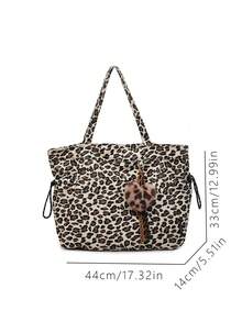 Stylish Leopard Print Tote Bag, Large Capacity Shoulder Bag, Perfect Underarm Bag For Commuting - Coffee - View 2