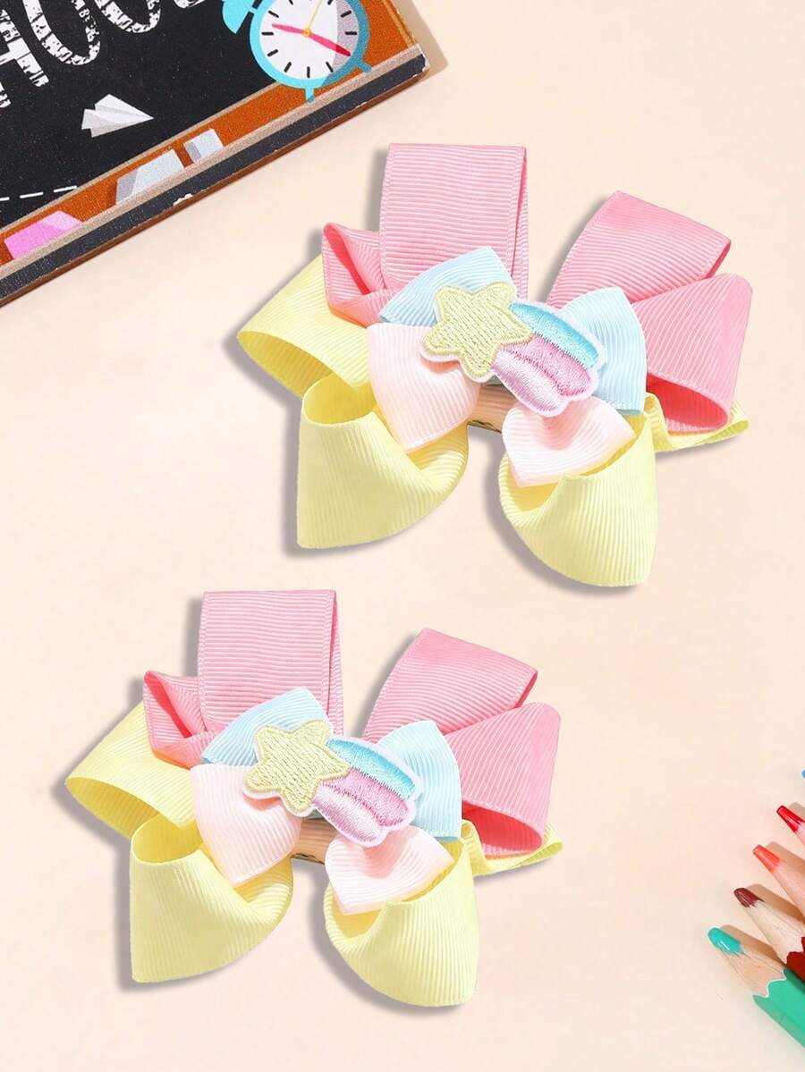 1件入學季緞面彩虹蝴蝶結髮夾,可愛糖果色女童日常佩戴髮飾 - 彩色 - 查看 1